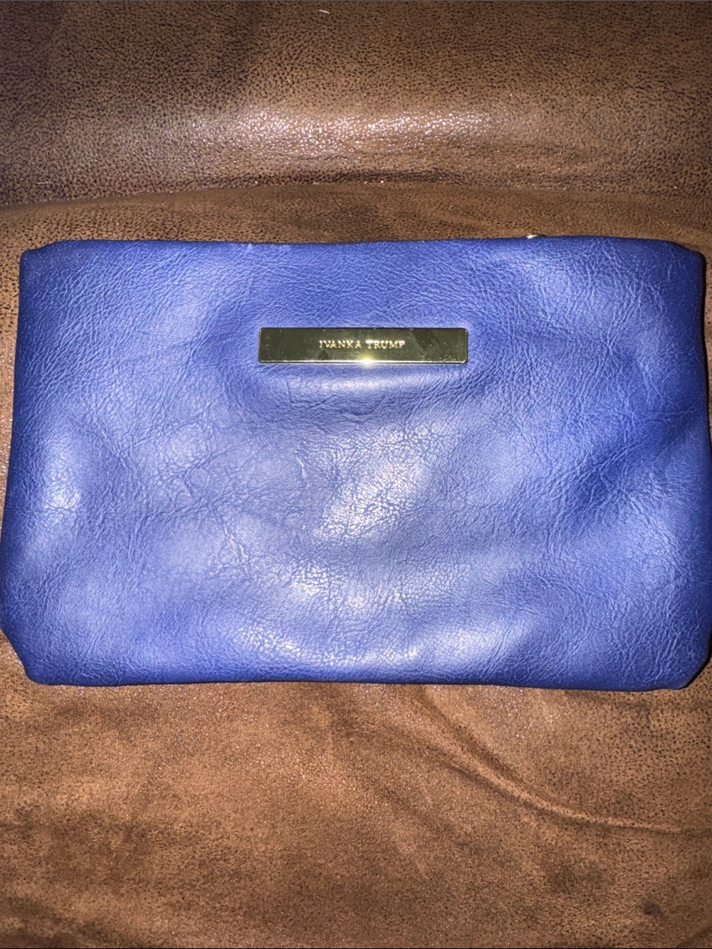 Ivanka Trump Blue Leather Clutch with Gold Plaque